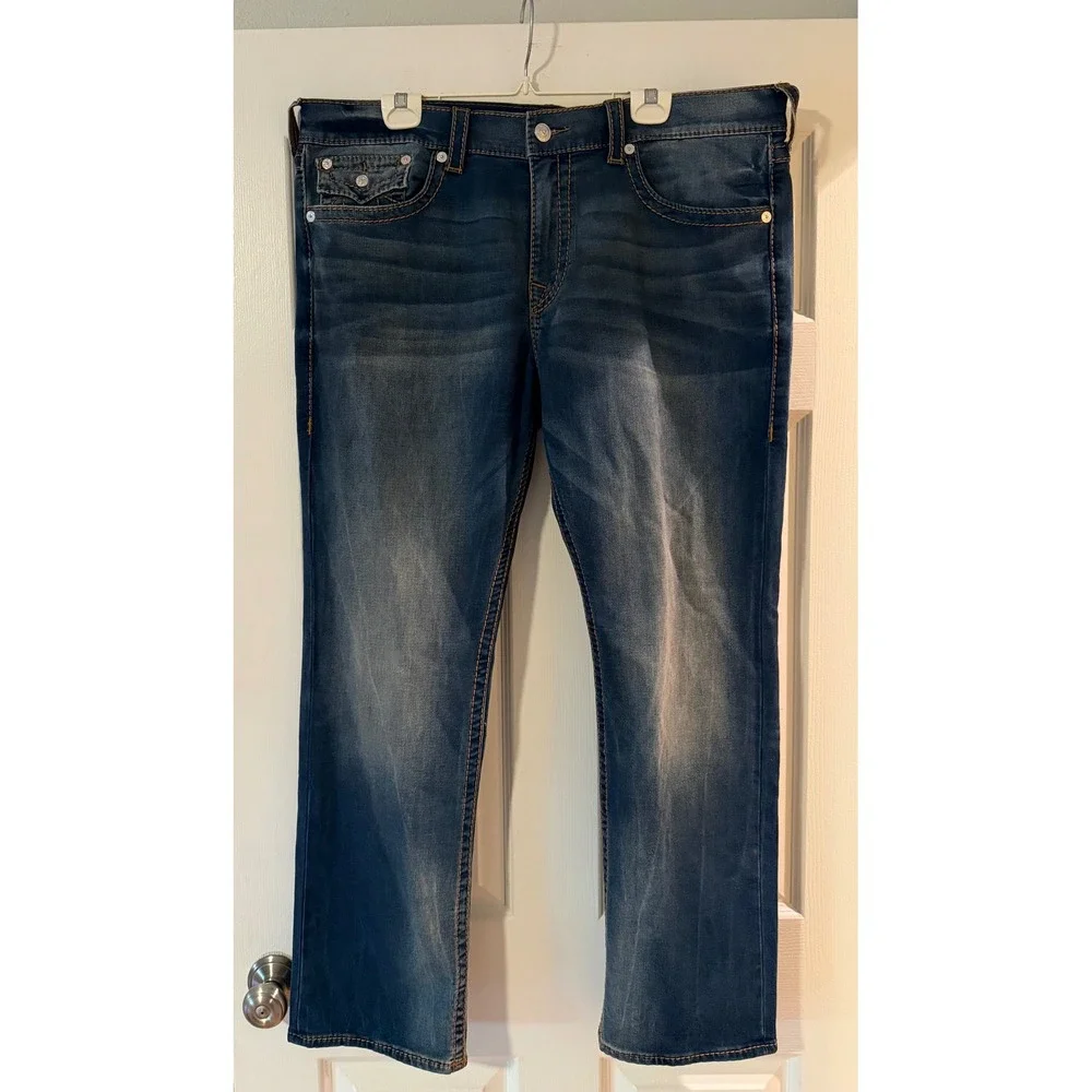 True Religion Jeans Mens 40x31 Blue Ricky Relaxed Straight Flap Pocket Y2K